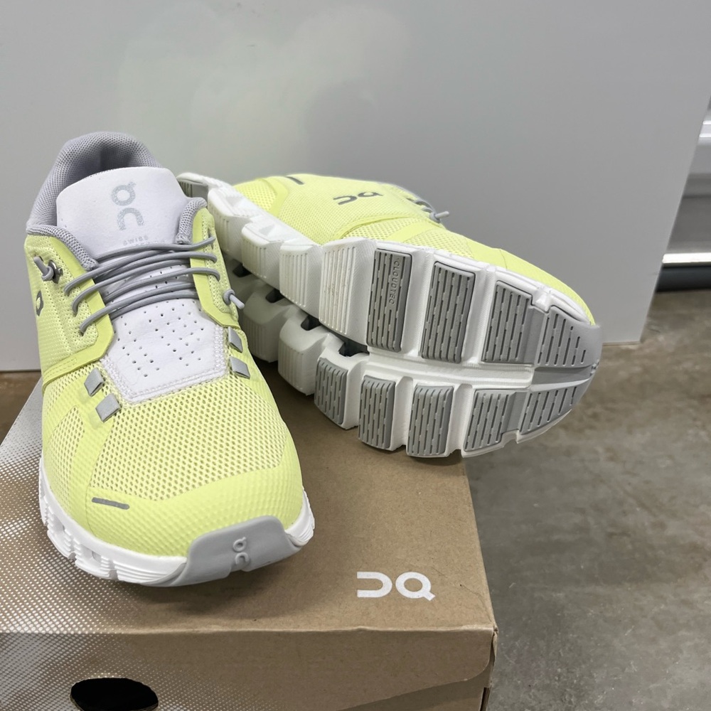 On Running Neon Yellow and Gray Athletic Shoes